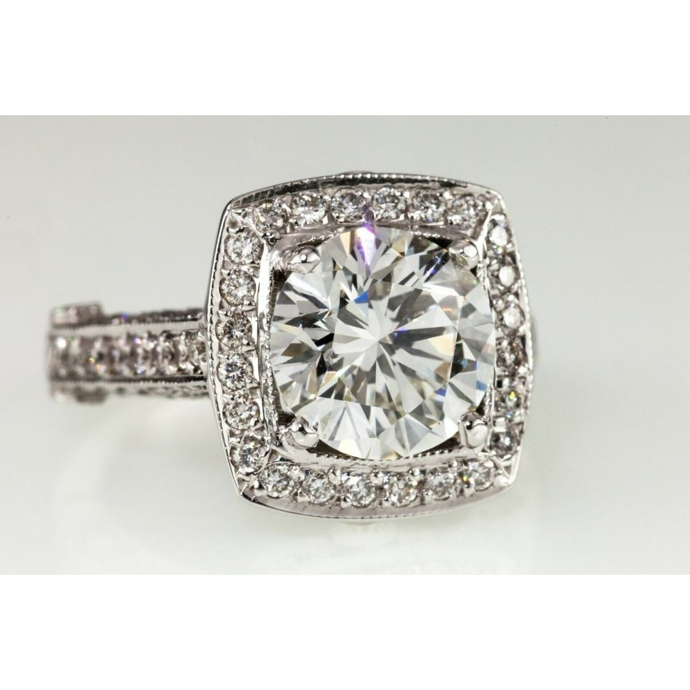 3.05 carat Round Brilliant Diamond 14k White Gold Engagement Ring GIA Certified - Picture 3 of 9